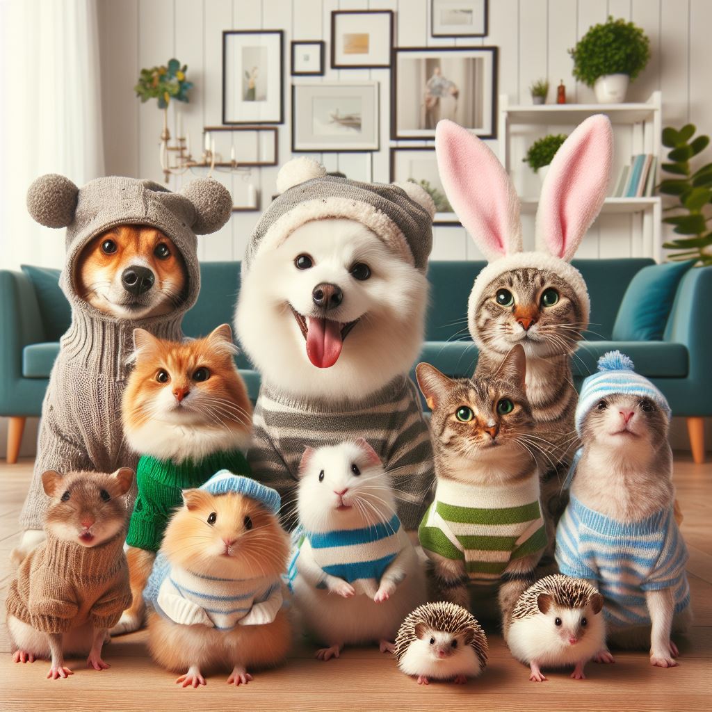 animais reais juntos em uma sala sorrindo para a foto